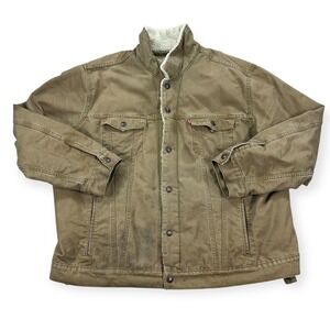 Levi's Jacket Men's 2XL Brown Sherpa Lined Trucker Workwear Canvas Outdoors